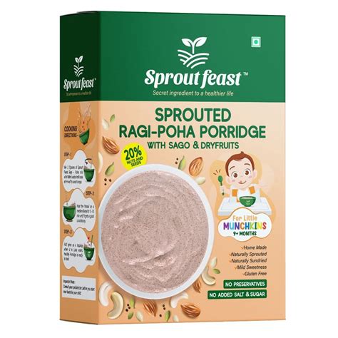 Sprout Feast Sprouted Ragi Poha Porridge Mix With 20 Nuts And Seeds