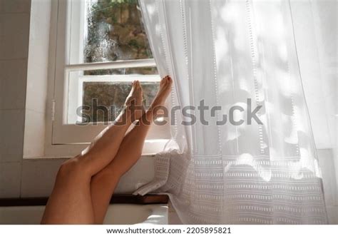 Beautiful Mature Woman Massages Her Legs Stock Photo 2205895821 Shutterstock
