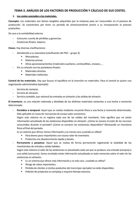 Tema 3 Análisis De Los Factores De Producción Y Cálculo De Sus Costes Tema 3 AnÁlisis De Los