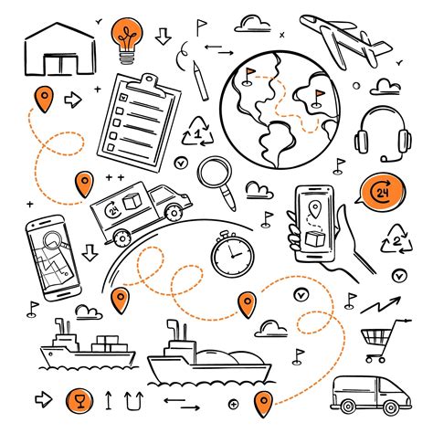 Premium Vector | Global delivery services big collection symbols hand drawn