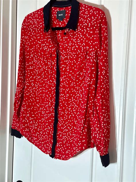 Maeve By Anthropologie Red White Polka Dot Blouse Wi Gem