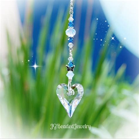 Opal Blue Swarovski Heart Butterfly Crystal Suncatcher JGBeads