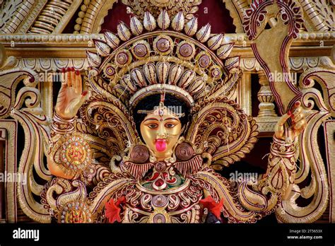 Idol Of Goddess Maa Kali At A Decorated Puja Pandal In Kolkata West