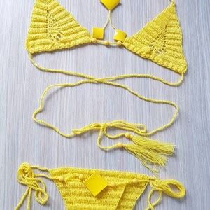 Hot Sexy Bikini Set Crochet Triangle Swim Suit See Through Etsy