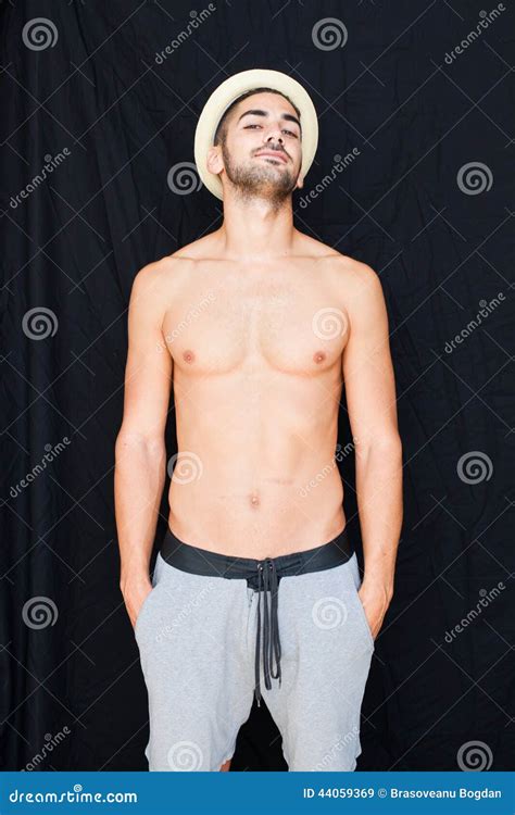 Handsome Man Half Naked On Black Background Stock Image Image Of Cute