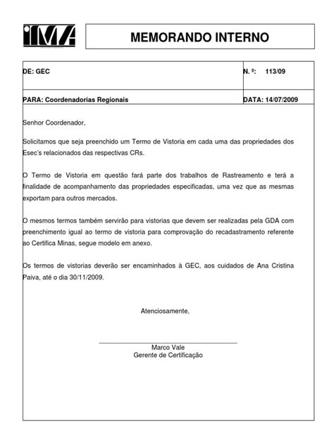 Modelo de Memorando Interno IMA | PDF