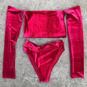 Velvet Set Costume Bandeau Top Bikini Swimwear Off Etsy