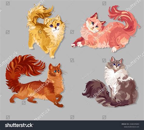Pussy Cat Icons Colored Cute Sketch Stock Vector Royalty Free Shutterstock