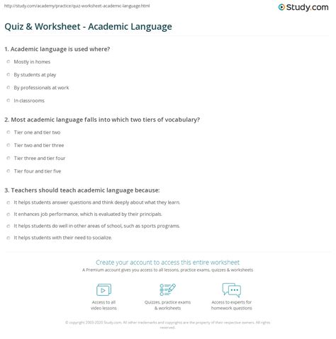 Quiz And Worksheet Academic Language