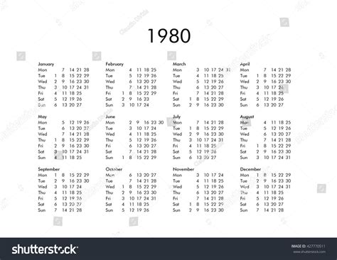 Vintage Calendar Year 1980 All Months Stock Illustration 427770511