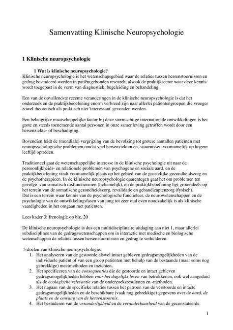 Samenvatting Klinische Neuropsychologie Samenvatting Klinische