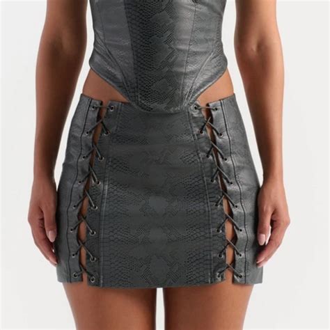 Naked Wardrobe Skirts Naked Wardrobe Snake Lace Up Mini Skirt In Dark Grey Poshmark