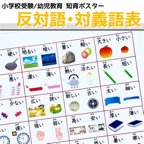 反対語表 反対言葉ポスター 対義語表 入学準備 就学準備 幼児教育の通販 by 知育教材・小学校受験教材｜ラクマ