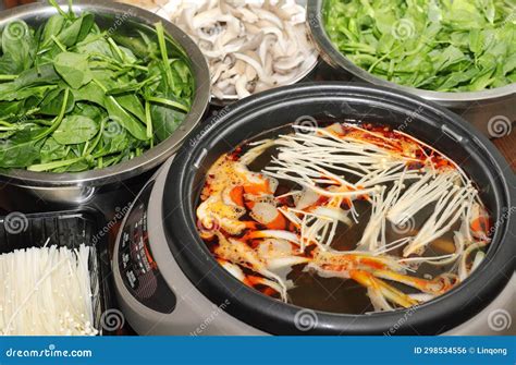 Chinese Mushroom Soup Hot Pot And Side Dishes Stock Photo Image Of Healthy Vegetables 298534556
