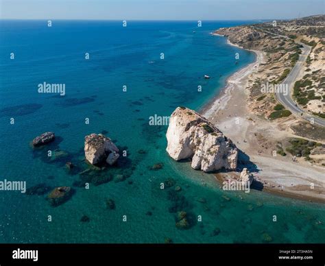 Aerial Drone View Of Aphrodite S Rock Petra Tou Romiou Paphos Cyprus