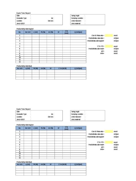 cycle time report productivity alat angkut   unit   pa