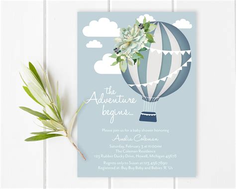 Hot Air Balloon Baby Shower Invitation Adventure Begins Etsy