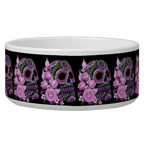 Pink Floral Black Sugar Skull Day Of The Dead Bowl Zazzle