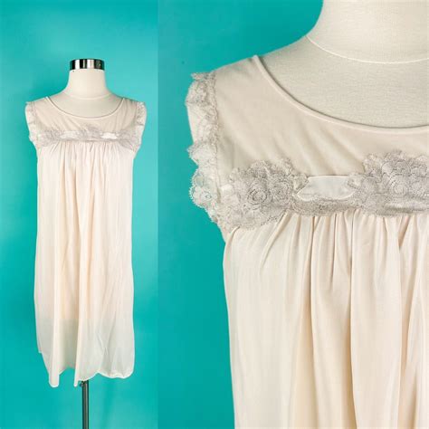 1960s Off White Pink Nude Babydoll Nightie Small Lingerie Etsy
