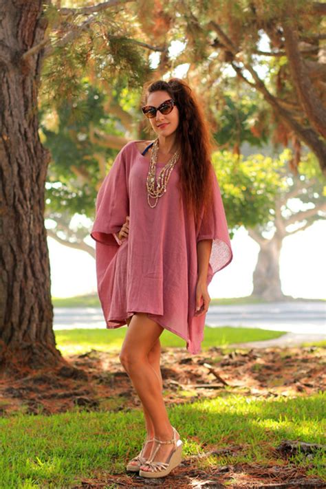 Beach Poncho Cover Up With Open Back Caftan In Mauve Cotton Etsy