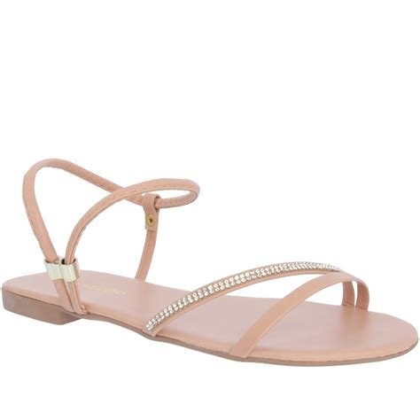 Sandália Rasteira Penélope Detalhe Tira Strass Nude Bege