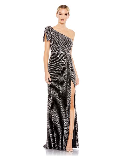 Pearl Embellished Soft Tie One Shoulder Gown Mac Duggal