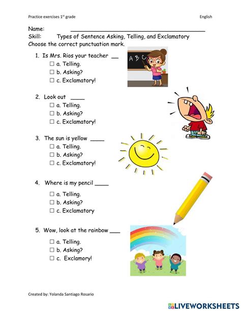 Types Of Sentence Telling Asking And Exclamatory Online Exercise For