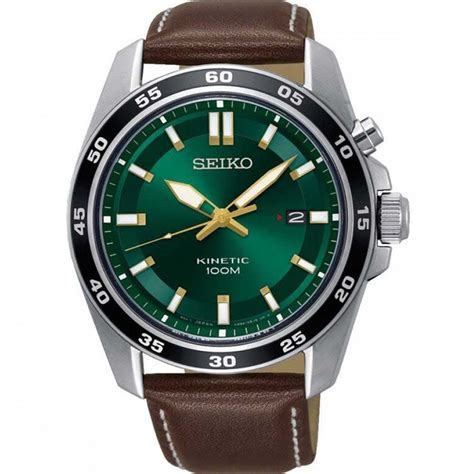 Seiko Men S Sport Green Kinetic Leather Watch