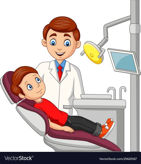 Cartoon little boy in dentist office Royalty Free Vector