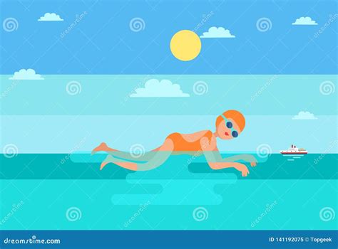 Breaststroke Female Swimmer Vector Illustration