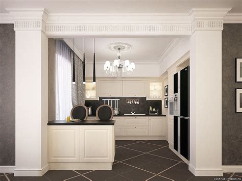 Дизайн кухни гостиной с колоннами - 93 фото