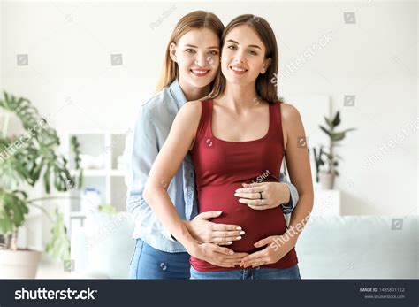 Happy Pregnant Lesbian Couple Home Stock Photo Shutterstock