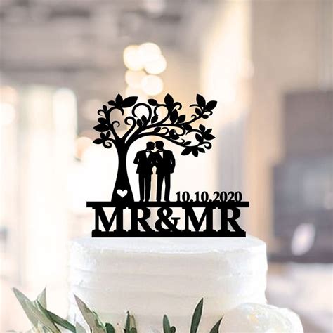 Gay Cake Topper With Tree Gay Wedding Cake Topper Wiht Date Gay Cake Topper Love Gay Cake Topper