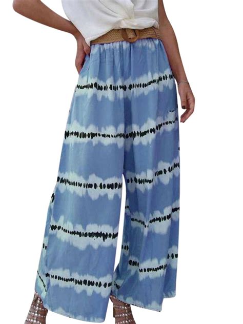 Twzh Women Tie Dye Striped Elastic Waistband Wide Legged Pants