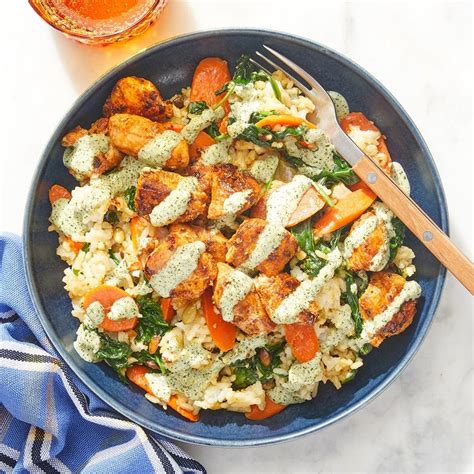 Recipe Creamy Cilantro Chicken With Toasted Pepita Rice And Carrots