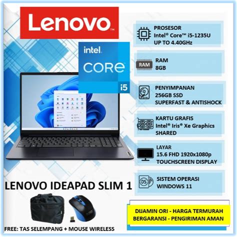 Jual Laptop Lenovo Ideapad Slim 1i 15 Intel I5 Gen 12 8GB 256GB SSD 15