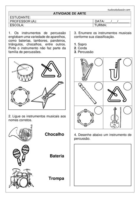 Atividade Com Instrumentos Musicais - Atividade sobre os Instrumentos Musicais - 1º e 2º ano - Tudo Sala de Aula