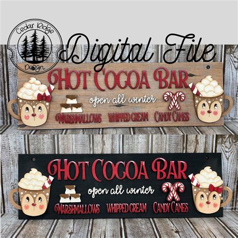 Svg Laser Cut Digital Hot Cocoa Bar Sign Christmas Sign Christmas Cocoa Sign Porch Sign Door