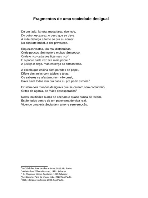 Desigualdade Rima Com Hipocrisia - POEMA DESIGUALDADE | PDF