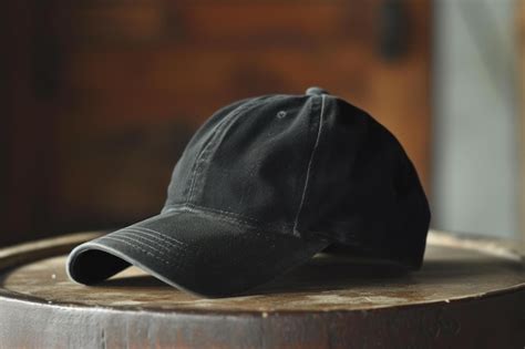 Premium Photo Classic Black Baseball Cap On Wooden Surface