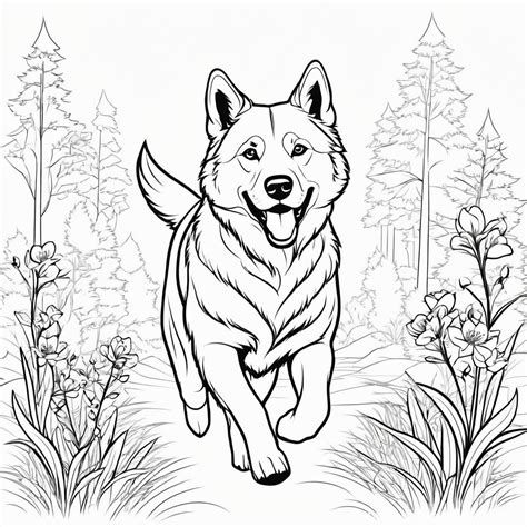 Siberian Husky Running In Flowery Forest Stable Diffusion Online