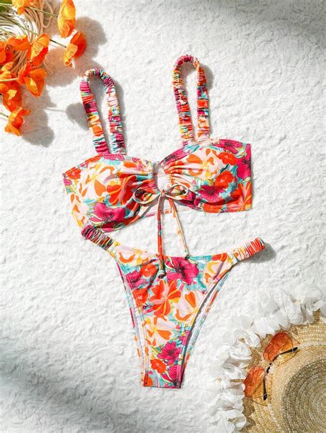 Shein Swim Vcay Conjunto De Bikini Para Mujeres Conjunto De Bikini Con Estampado Floral
