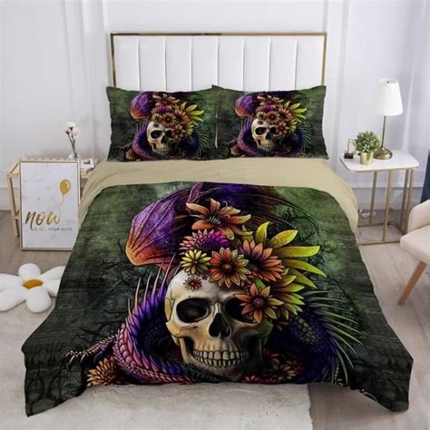 Tête De Mort Housse De Couette Gothique Parure De Lit 140X200 Cm King