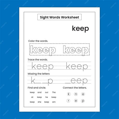 Premium Vector | Kindergarten sight word practice worksheet