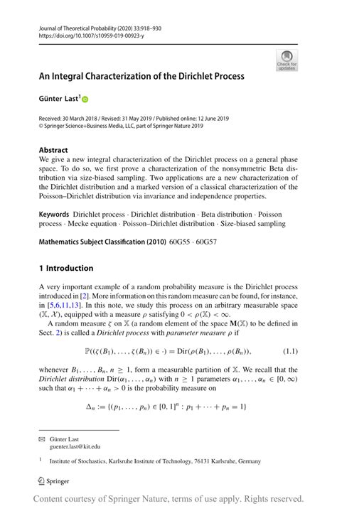 integral characterization   dirichlet process
