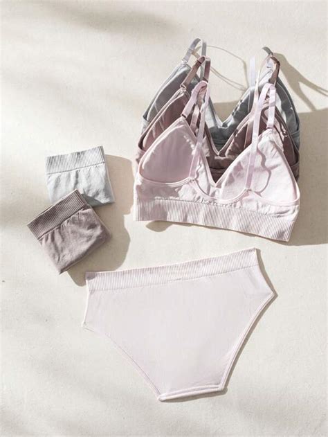 Shein Sets Solid Ribbed Knit Lingerie Set Shein Malaysia