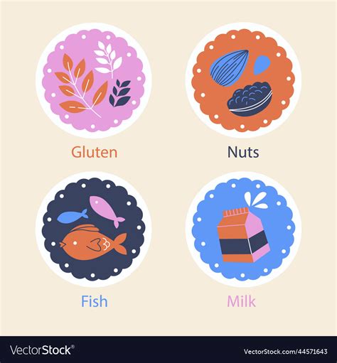 Food allergy label set design Royalty Free Vector Image