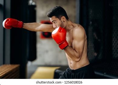 Sportsman Naked Torso Red Boxing Gloves Stock Photo 1256018026 Shutterstock