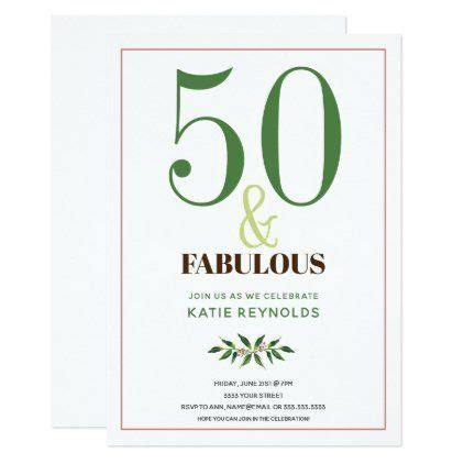 50 And Fabulous Simple Green Birthday Invitation Invitations Custom