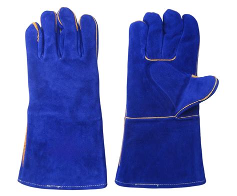 Blue Color Cow Split Leather Fully Lined Welding Work Glove China